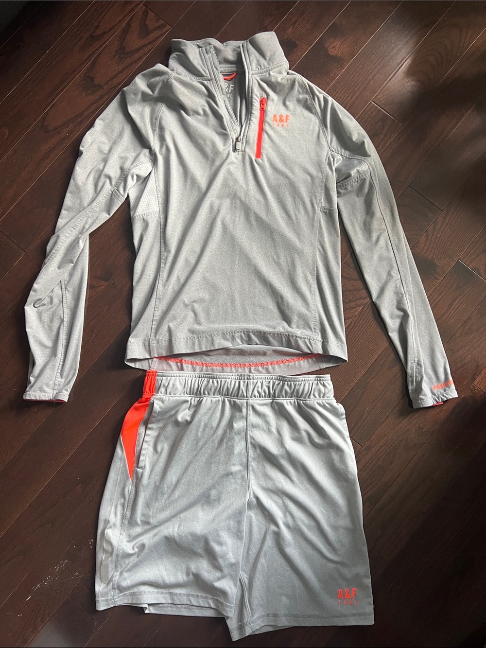 Abercrombie & Fitch Silver Kids Two-Piece Pajama Set with Neon Coral Accents
